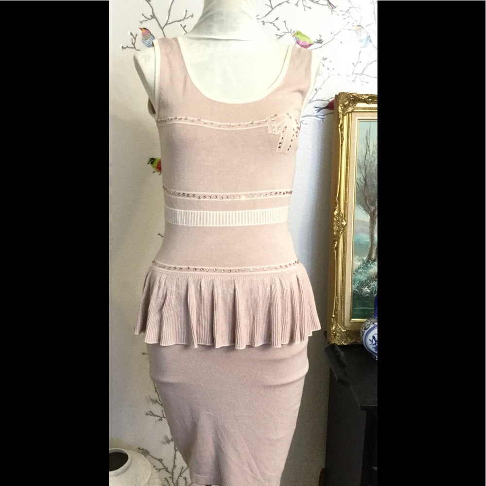 Sagaie Paris Pink Peplum Rhinestone Sweater S